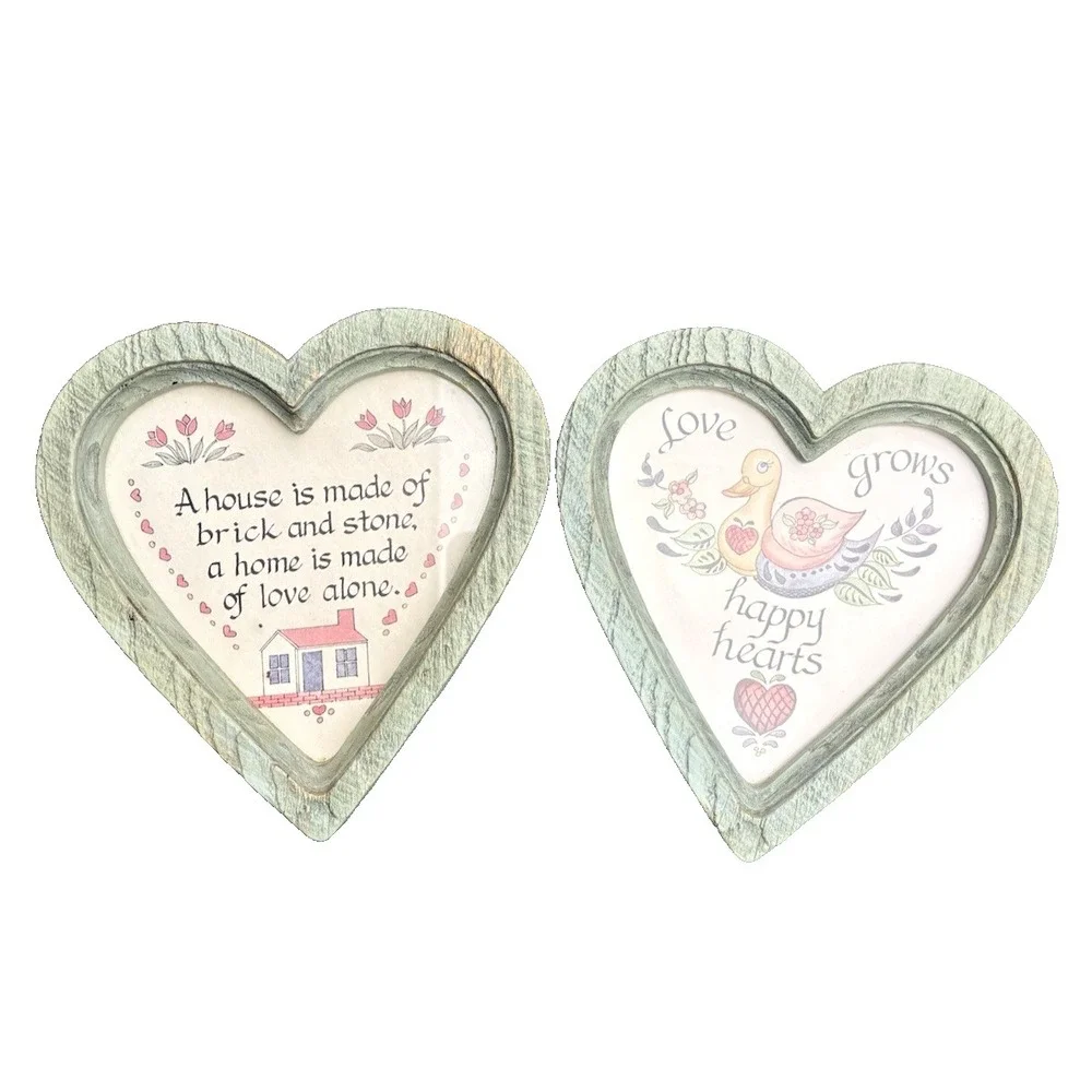 Homco Wall Hanging Hearts 1980 Love Grows Happy Hearts Set Of 2 Cottage Core Vtg